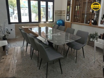 Bộ bàn ăn 1m8 8 ghế mặt đá tự nhiên nhập khẩu VT18