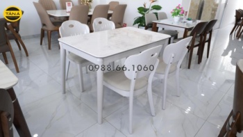 Bộ Bàn Ăn 1,3m 4 Ghế Mặt Đá Nhân Tạo Khung Gỗ Sồi Nhập Khẩu AT-F634