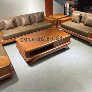 Sofa Gỗ Gõ Đỏ Da Ý GG06 Thanh Lịch Sang Trọng