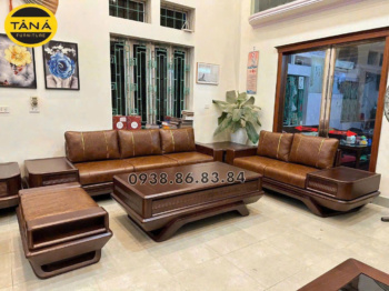 Sofa gỗ hương xám da cao cấp GH97 cao cấp