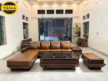 Sofa gỗ hương xám da cao cấp GH98 cao cấp