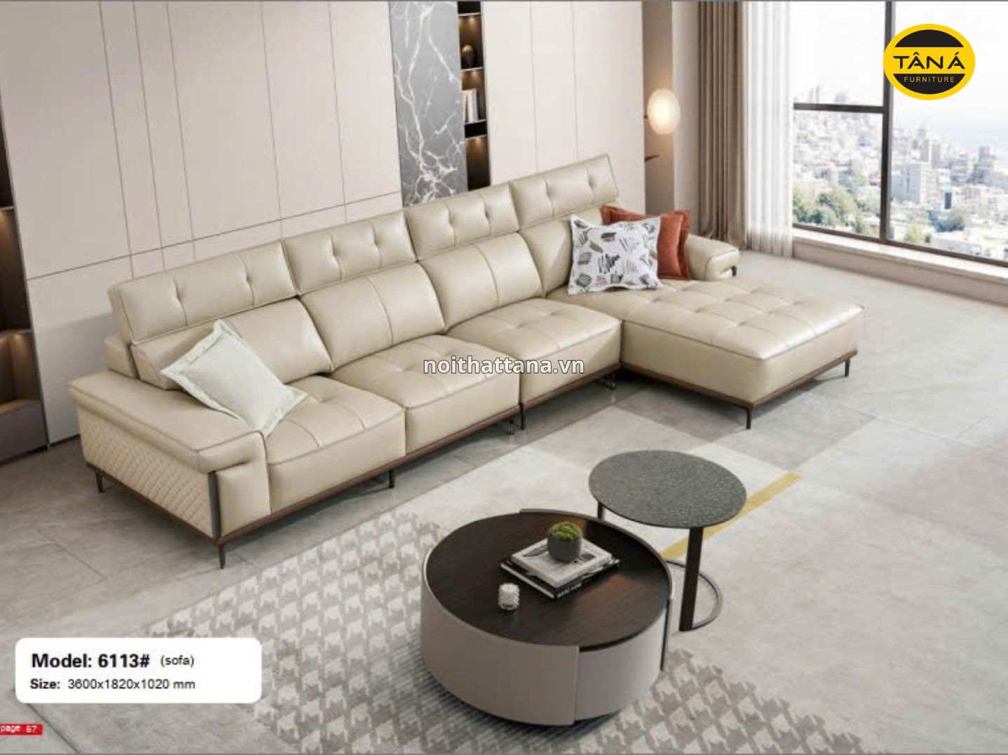 Sofa da sinh thái góc L hiện đại nhập khẩu AT-6113