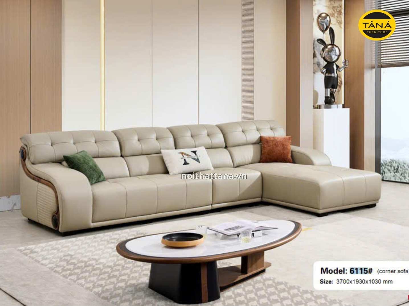 Sofa da sinh thái góc L hiện đại nhập khẩu AT-6115