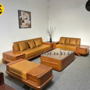 Sofa gỗ gõ đỏ da ý GG04 phong cách sang trọng