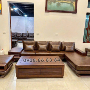 Sofa Gỗ Hương Xám Da Cao Cấp GH96 Phong Cách Sang Trọng