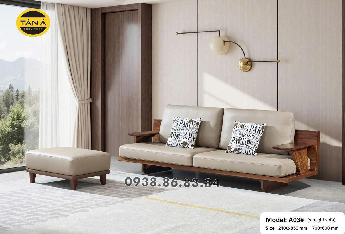Sofa gỗ sồi da sinh thái AT-A03 nhập khẩu