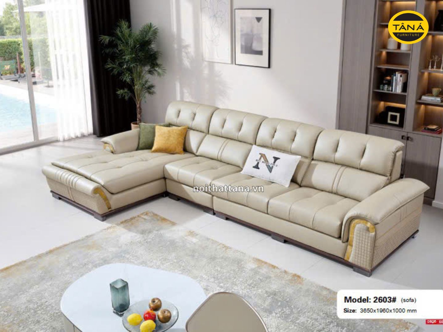 Sofa da sinh thái góc L AT-2603 nhập khẩu hiện đại