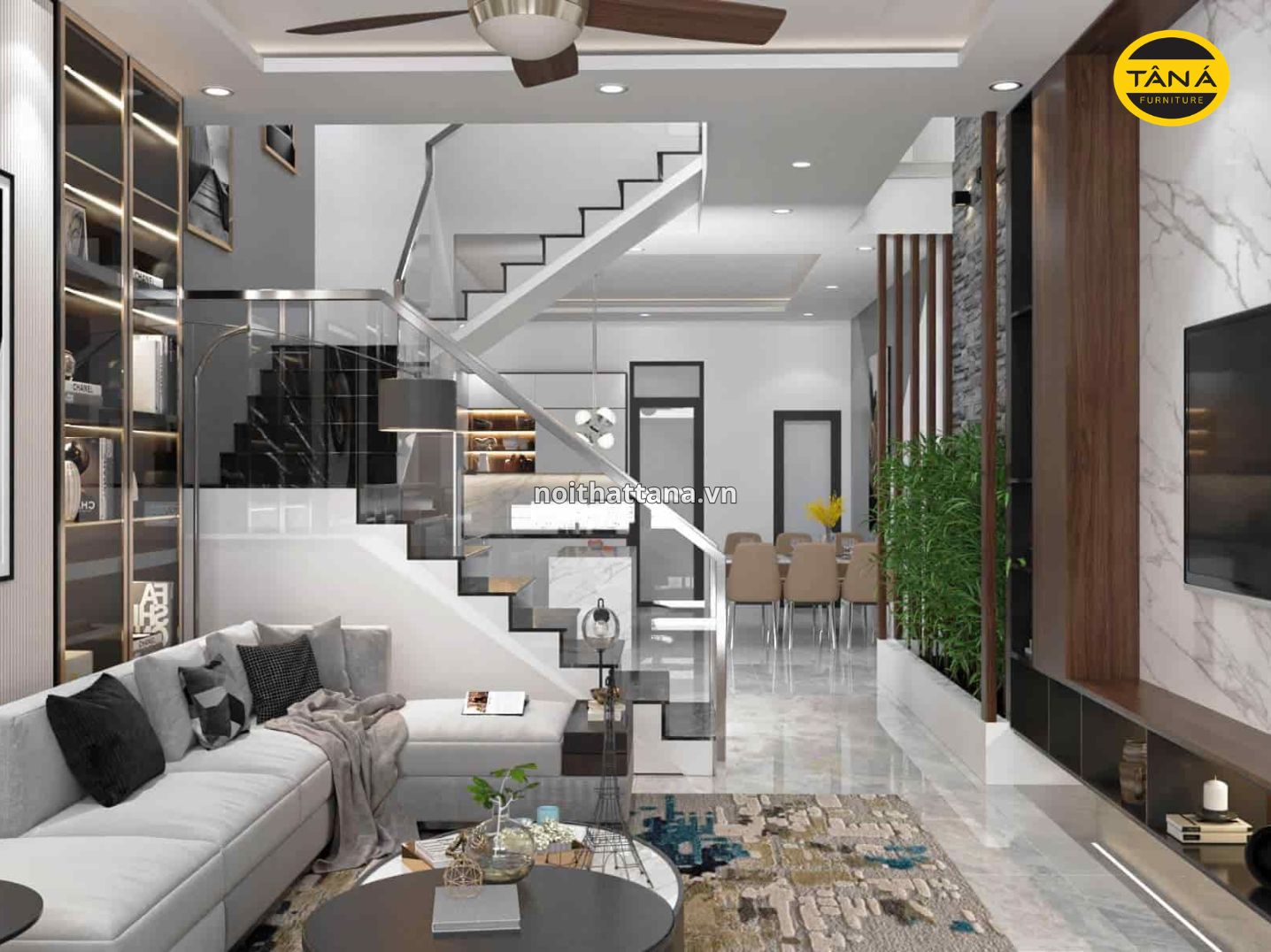nội thất nhà phố 1 trệt 2 lầu