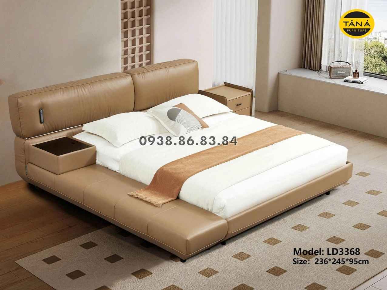 Giường Ngủ Bọc Da Bò TP-LD3368 Sang Trọng Nhập Khẩu Đài Loan