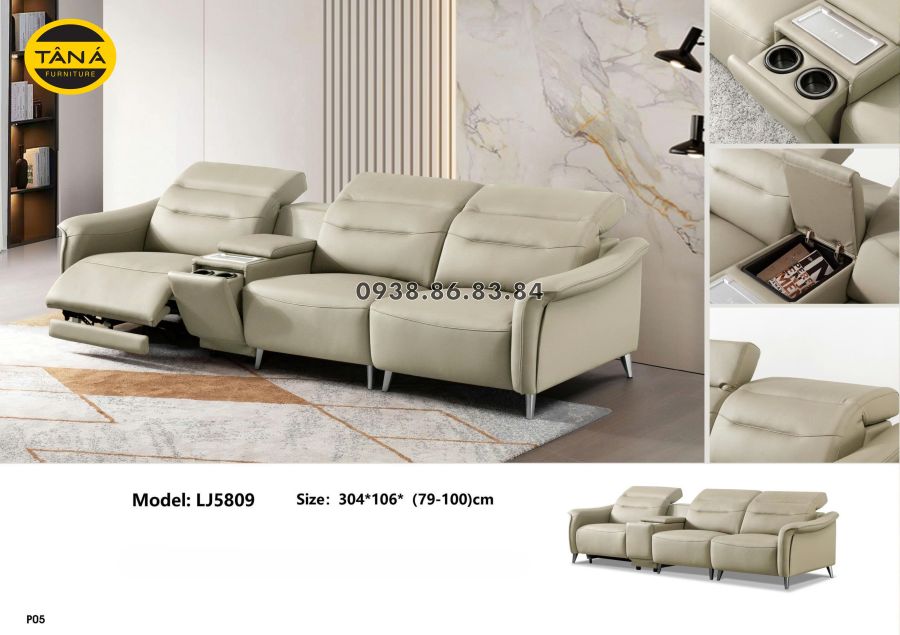 SOFA BĂNG CHỈNH ĐIỆN BỌC DA BÒ NHẬP KHẨU TP-LJ5809