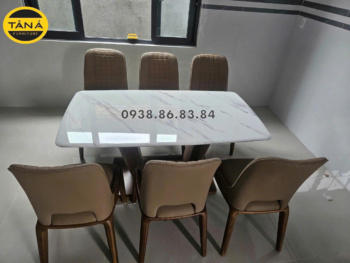 Bộ bàn ăn 1m6 6 ghế mặt đá tự nhiên nhập khẩu VT10