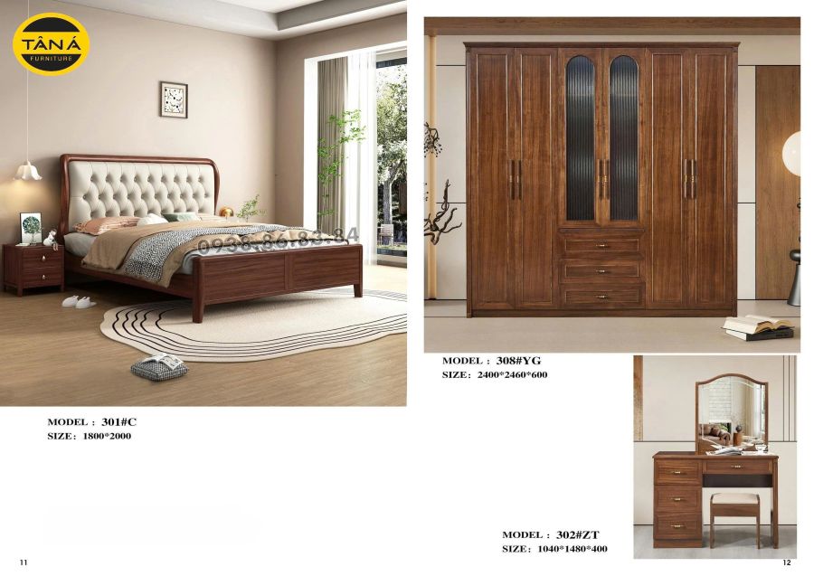COMBO GIƯỜNG TỦ GỖ HIỆN ĐẠI NHẬP KHẨU TP-308 2 TP-308