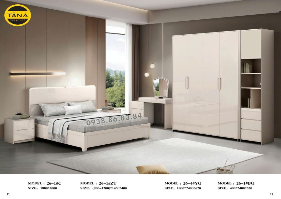 COMBO GIƯỜNG TỦ GỖ HIỆN ĐẠI NHẬP KHẨU TP-26-4 2 TP-26-4