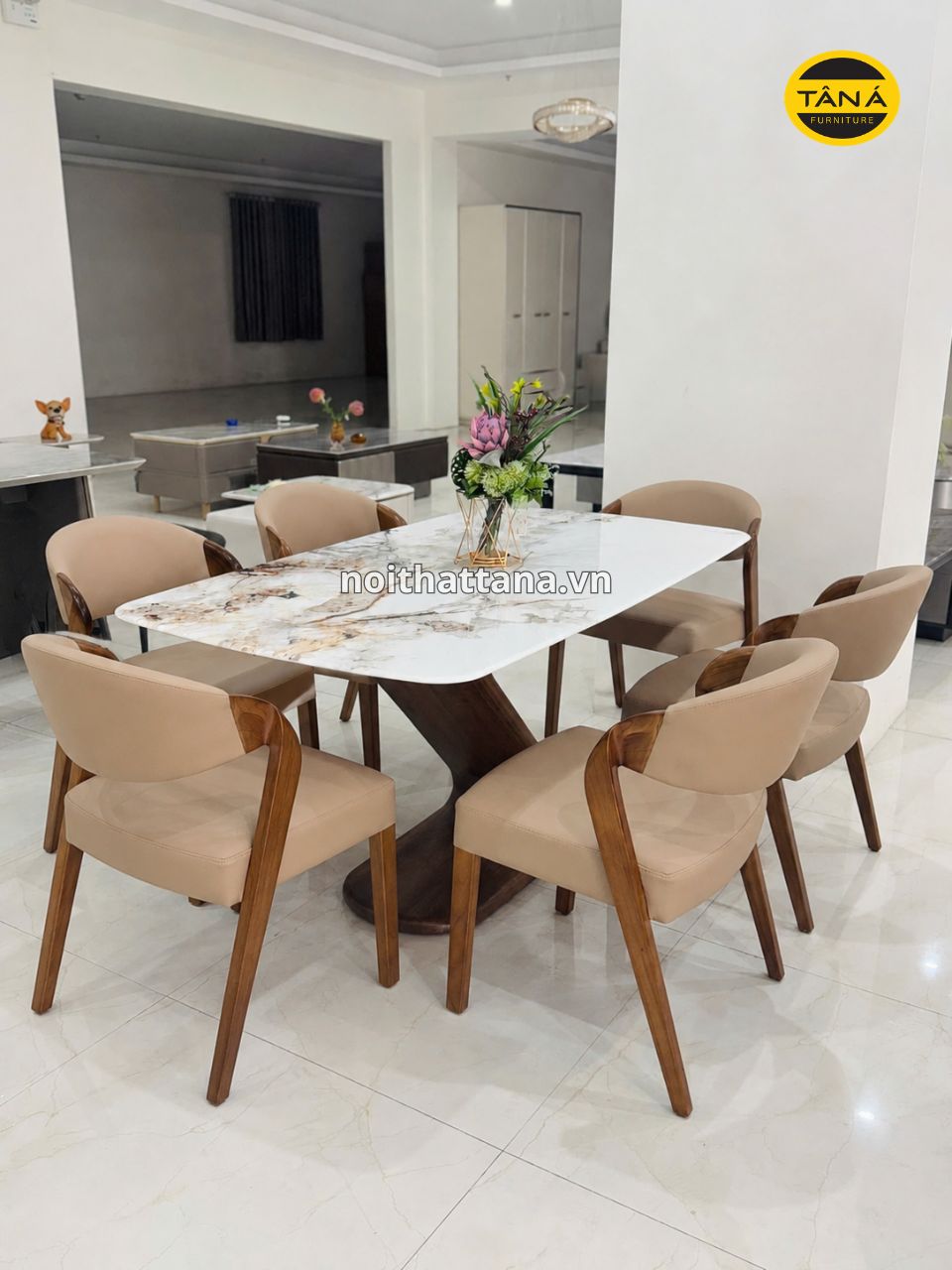 BỘ BÀN ĂN 1,6M 6 GHẾ GỖ SỒI NHẬP KHẨU AT-671