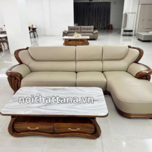 SOFA DA BÒ GỖ MUN AT-H66 NHẬP KHẨU