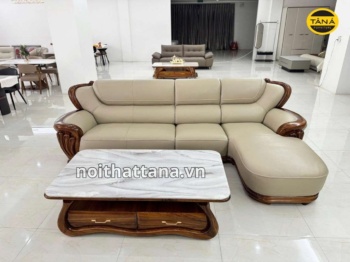 SOFA DA BÒ GỖ MUN AT-H66 NHẬP KHẨU