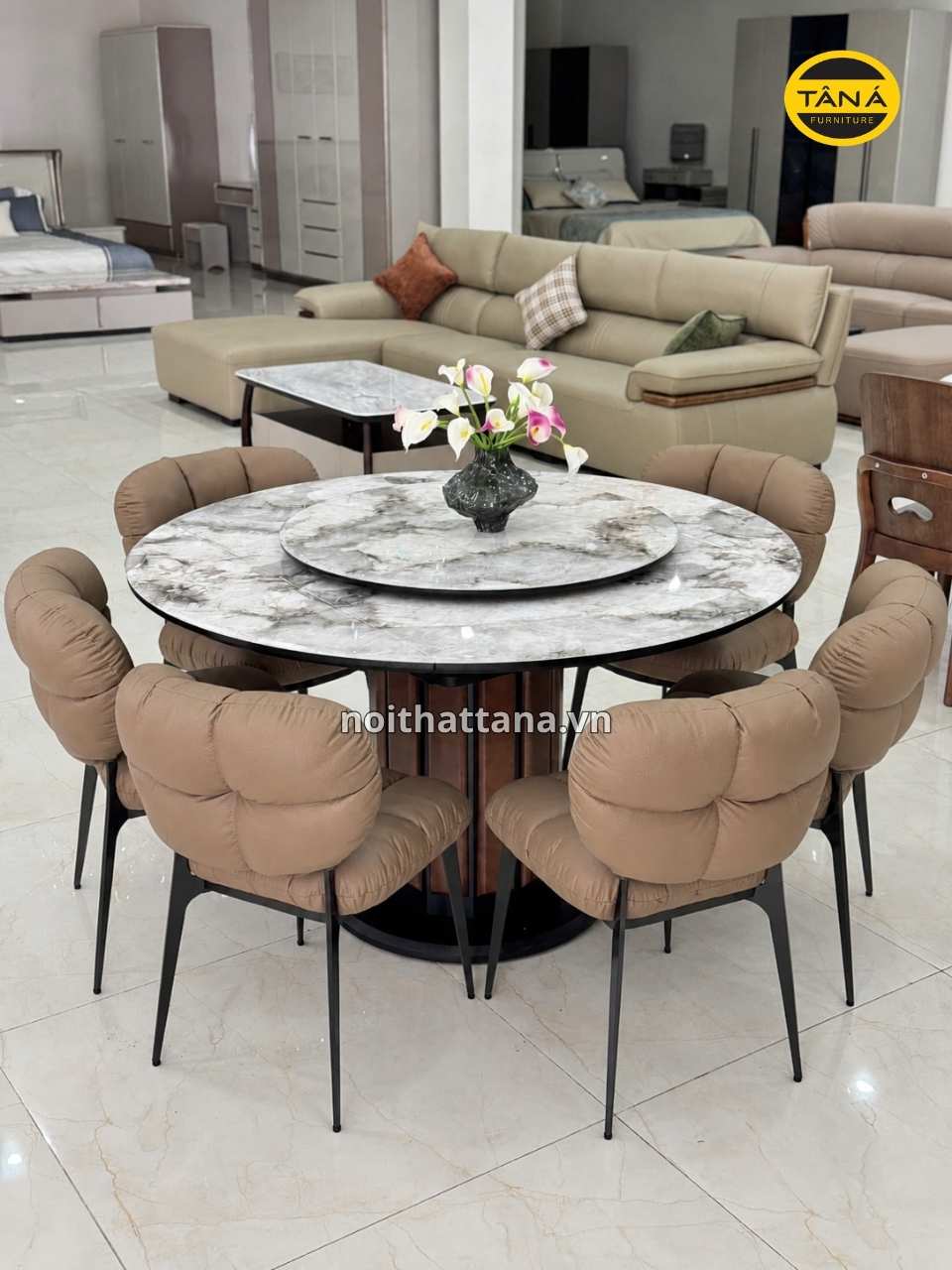 BỘ BÀN ĂN TRÒN 1,3M GẤP GỌN 6 GHẾ NHẬP KHẨU AT-T-149