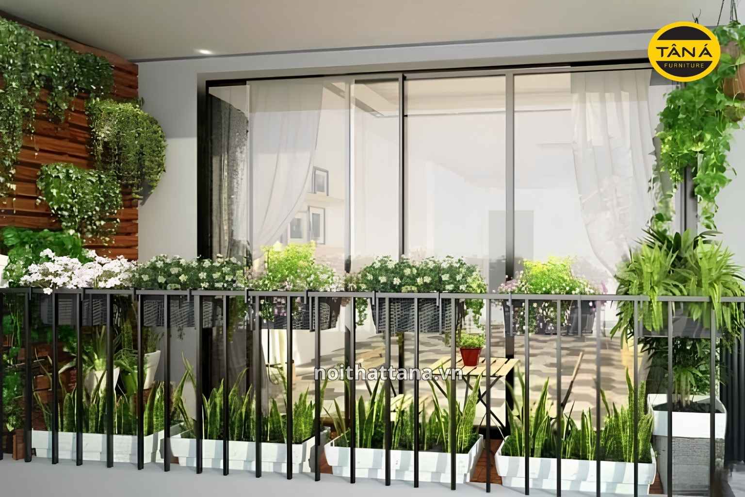 Bố trí cây xanh ở ban công, cửa sổ và mặt tiền