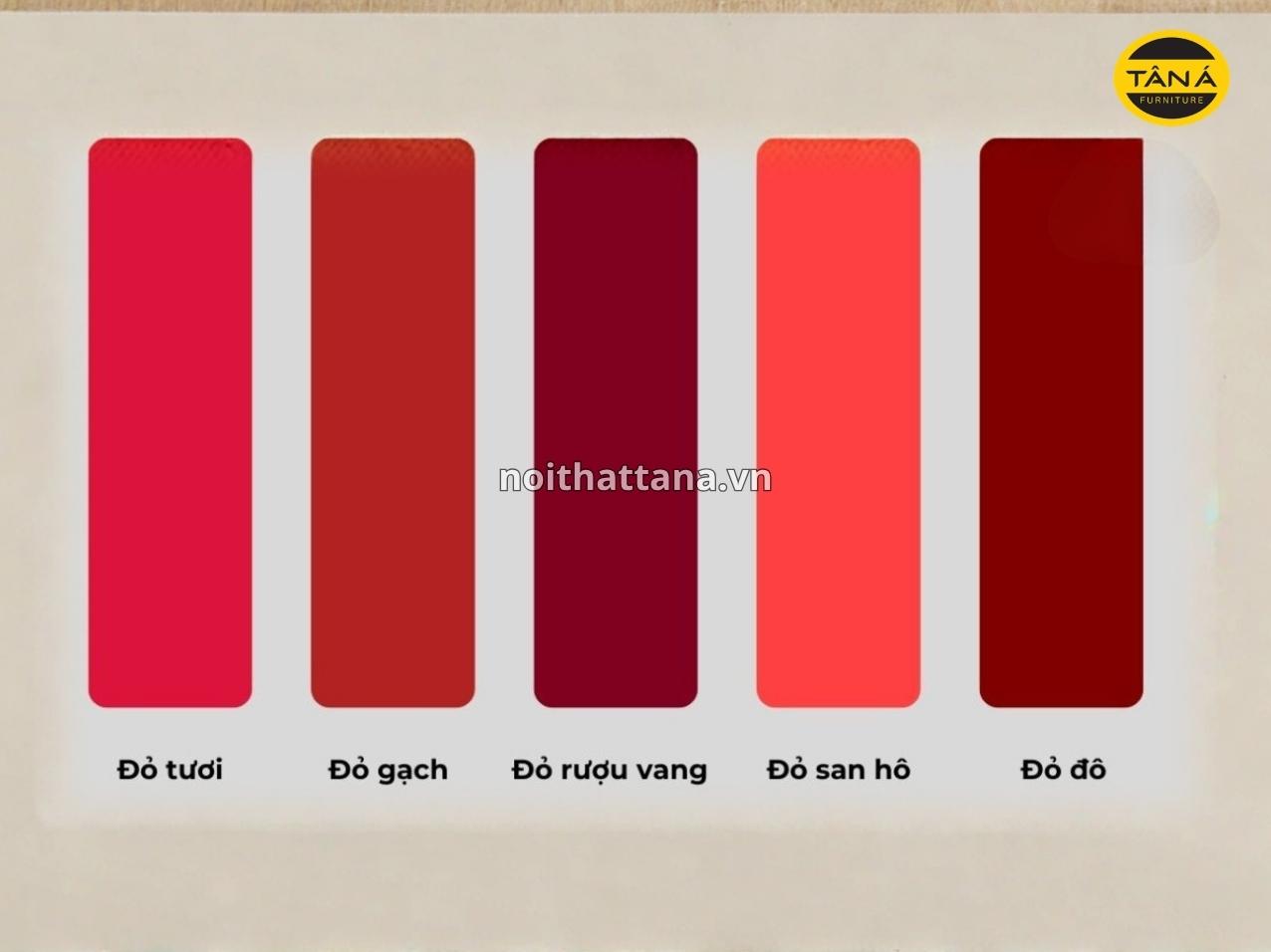 Các sắc độ màu đỏ phổ biến