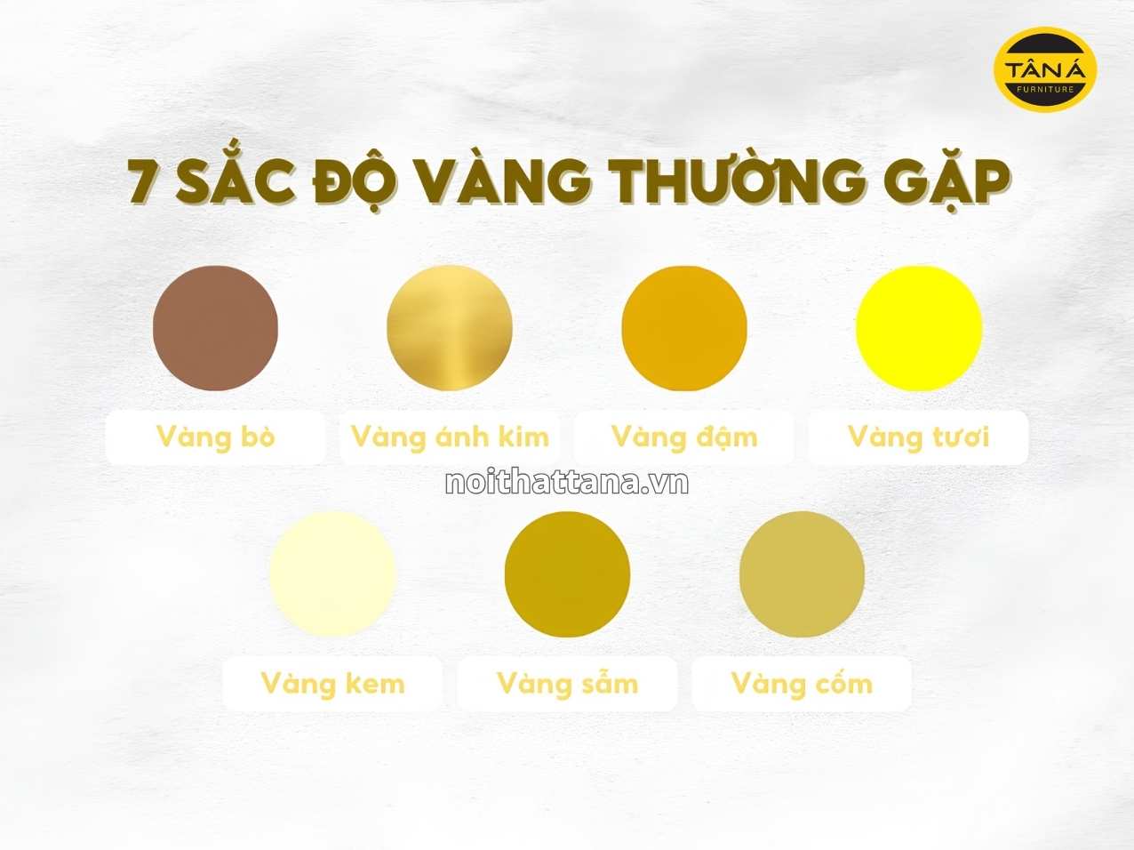 Các sắc độ màu vàng phổ biến