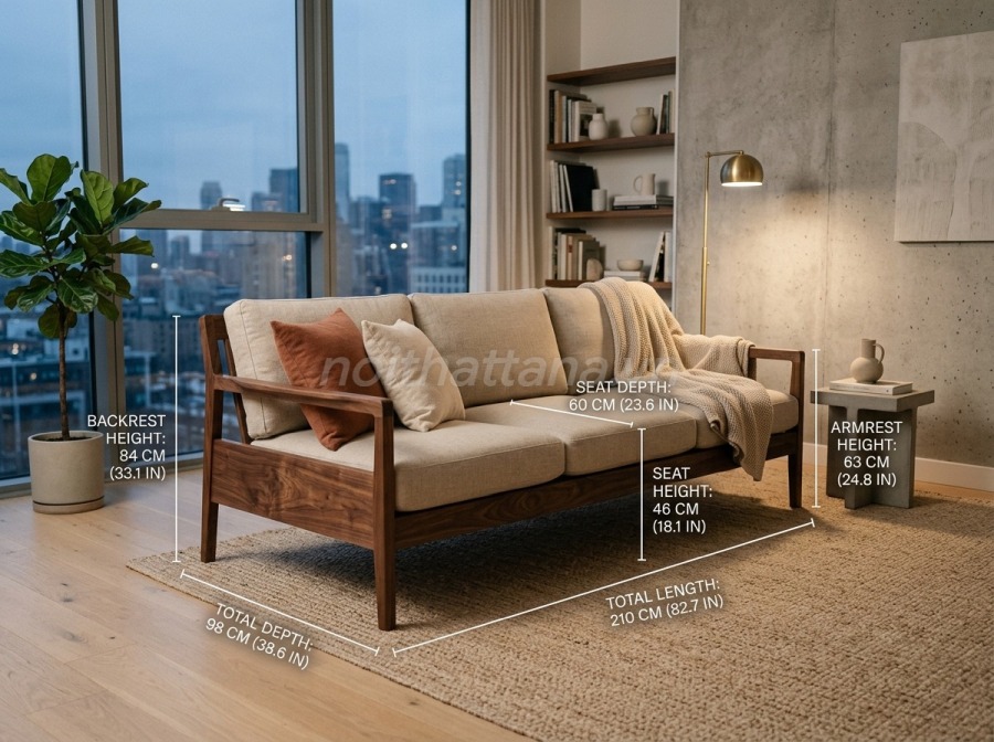 Kích thước sofa gỗ nguyên khối chữ U cho phòng khách rộng
