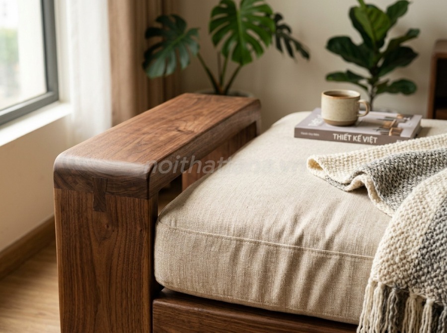 Kích thước sofa gỗ nguyên khối dáng chữ L phổ biến