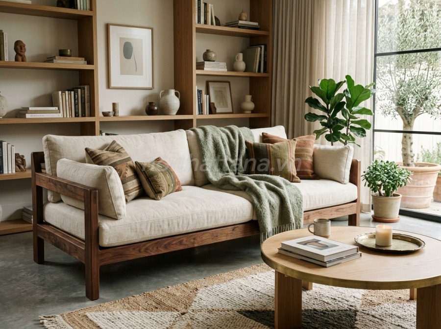 Kích thước sofa văng gỗ nguyên khối cho không gian vừa và nhỏ