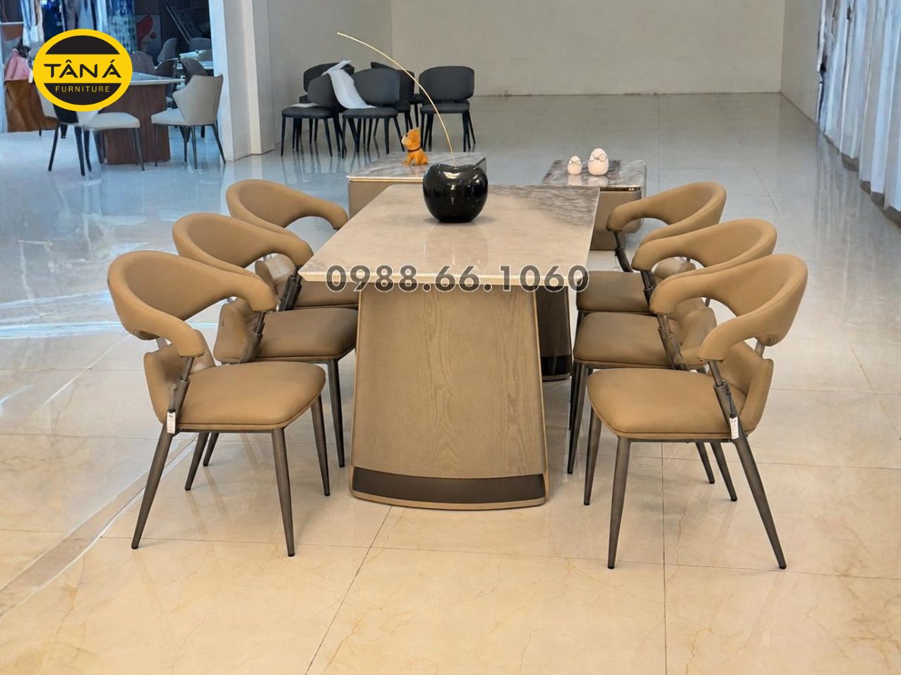 Bộ Bàn Ăn 1,6M 6 Ghế Mặt Đá Tự Nhiên Nhập Khẩu AT-810