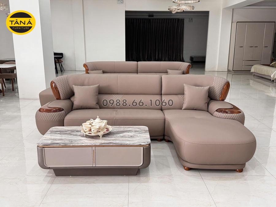 Sofa Da Siêu Sợi Gỗ Mun AT-G516B Nhập Khẩu Sang Trọng
