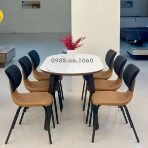 Bộ Bàn Ăn 1,6M 6 Ghế Mặt Đá Tự Nhiên Nhập Khẩu AT-T136