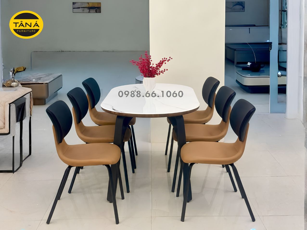 Bộ Bàn Ăn 1,6M 6 Ghế Mặt Đá Tự Nhiên Nhập Khẩu AT-T136