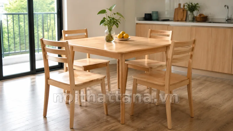 Cách phối bàn ăn gỗ cao su với phòng khách hoặc phòng ăn