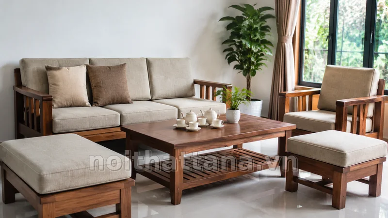Cách phối bàn ghế gỗ phòng khách dưới 15 triệu với phòng khách hoặc phòng ăn