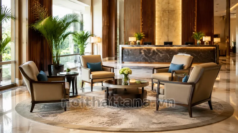 Bàn ghế khách sạn trong khu sảnh chờ