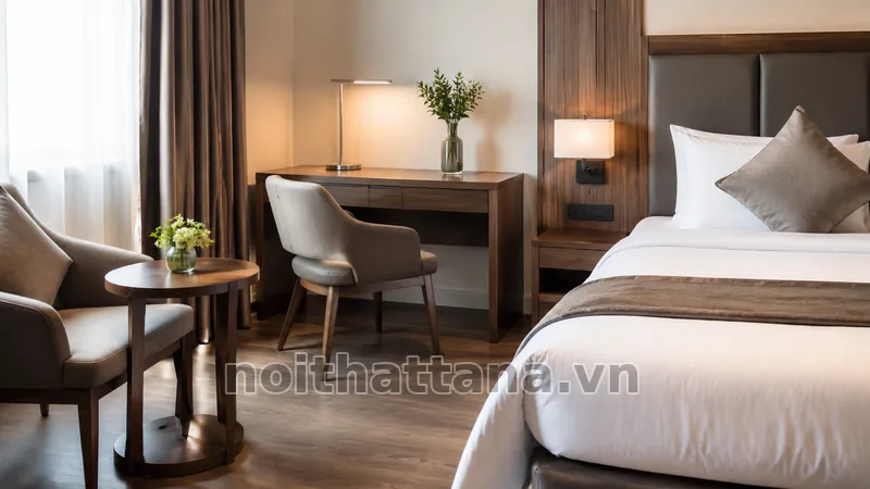 Bàn ghế nhỏ trong phòng khách sạn