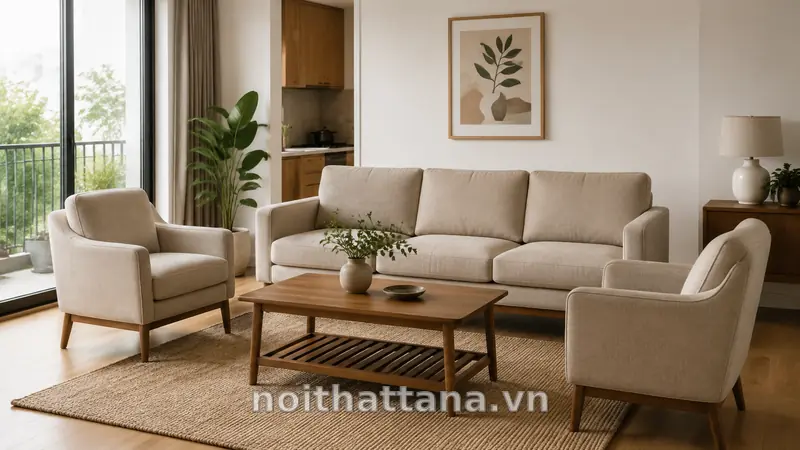 Bộ bàn ghế phòng khách đơn giản màu trung tính