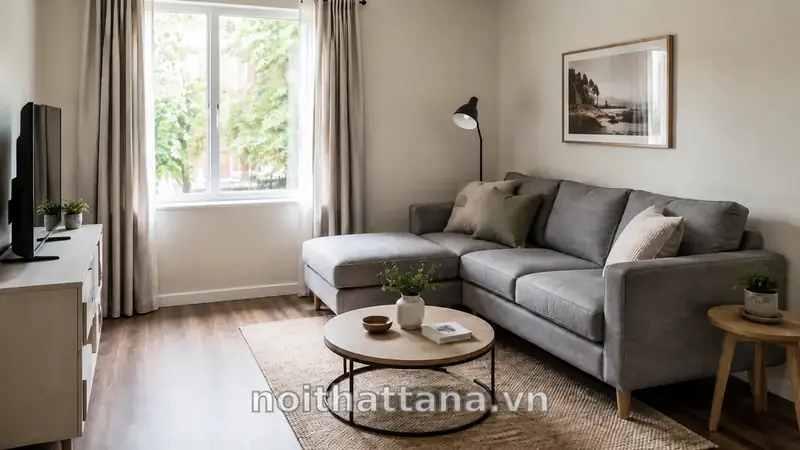 Sofa góc và bàn tròn cho phòng khách nhỏ