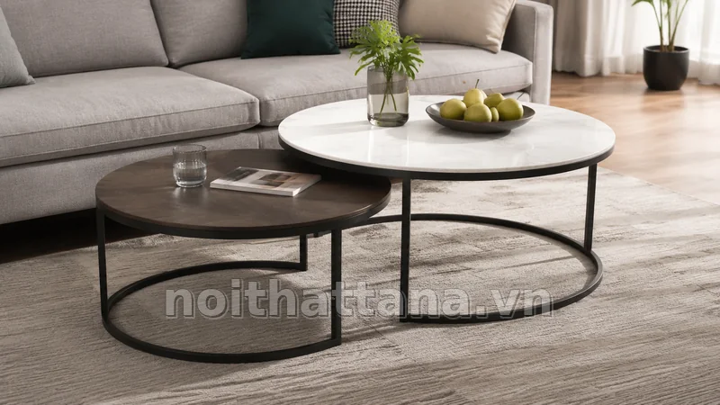 bàn trà đôi trong không gian nội thất thực tế