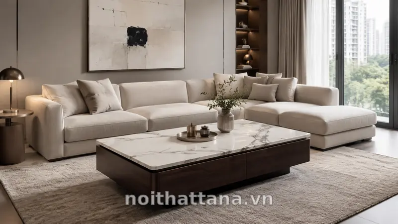 Bàn Trà Nhập Khẩu Đẹp, Sang Trọng – Cách Chọn Phù Hợp Phòng Khách 1 Bàn trà nhập khẩu mặt đá trong phòng khách hiện đại