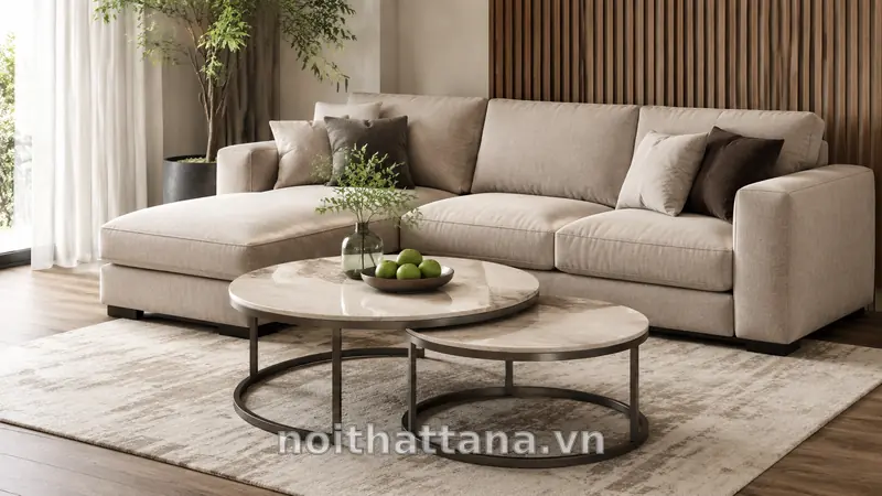 Bàn Trà Nhập Khẩu Đẹp, Sang Trọng – Cách Chọn Phù Hợp Phòng Khách 2 Bàn trà nhập khẩu đôi dáng tròn tiết kiệm diện tích