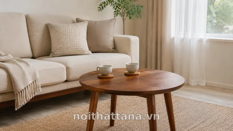 Bàn Tròn Uống Nước Đẹp: Cách Chọn Kích Thước, Chất Liệu Phù Hợp 1 Bàn tròn uống nước bằng gỗ cho phòng khách ấm cúng