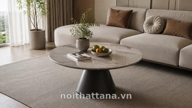 Bàn Tròn Uống Nước Đẹp: Cách Chọn Kích Thước, Chất Liệu Phù Hợp 2 Bàn tròn uống nước mặt đá chân trụ hiện đại