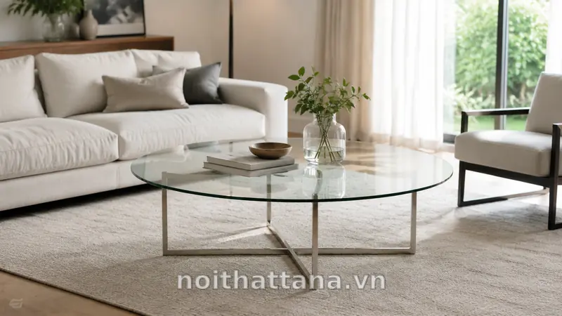 Bàn Tròn Uống Nước Đẹp: Cách Chọn Kích Thước, Chất Liệu Phù Hợp 23 Bàn tròn uống nước mặt kính tạo cảm giác thông thoáng