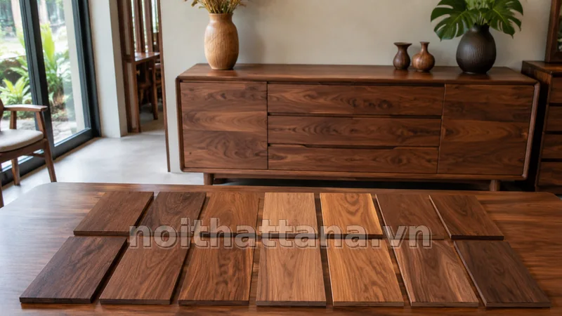 Cách phối bảng màu gỗ óc chó với phòng khách hoặc phòng ăn