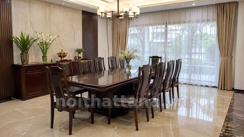 Cách phối bộ bàn ăn 10 ghế với phòng khách hoặc phòng ăn