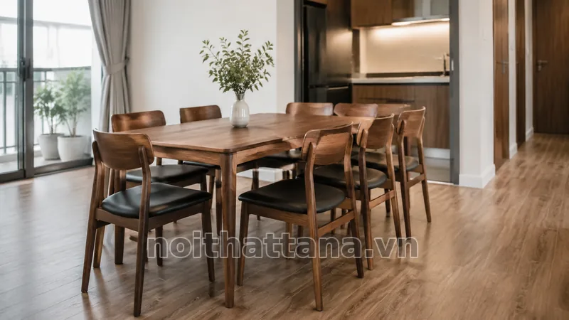 Phối bộ bàn ăn 6 ghế gỗ tự nhiên với nội thất liên quan