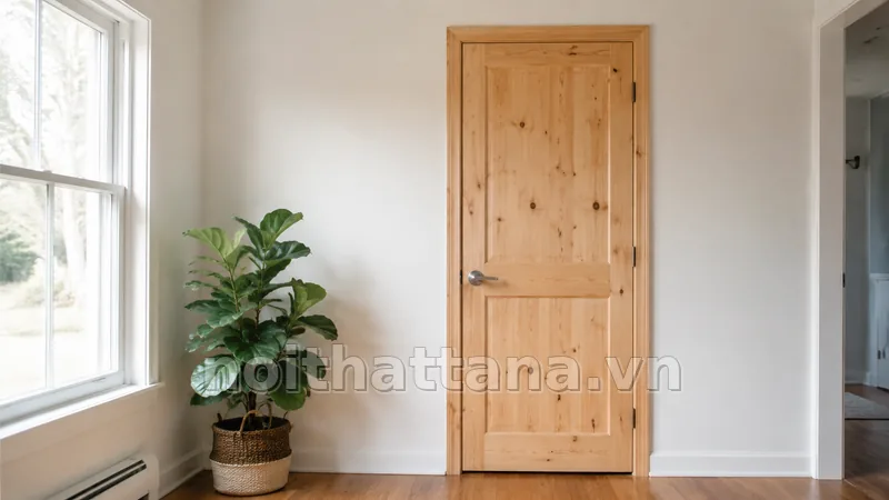 cửa gỗ thông trong không gian nội thất thực tế