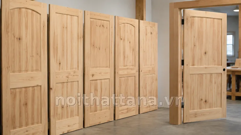 Cách phối cửa gỗ thông với phòng khách hoặc phòng ăn
