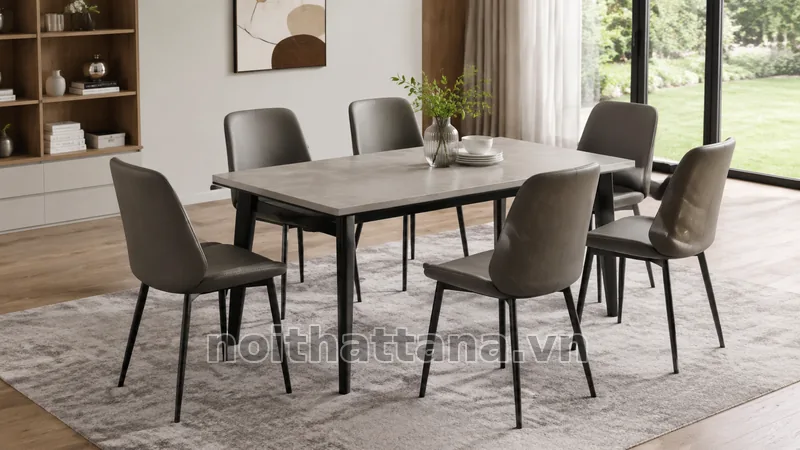 Bàn ăn gia đình phối ghế chân sắt