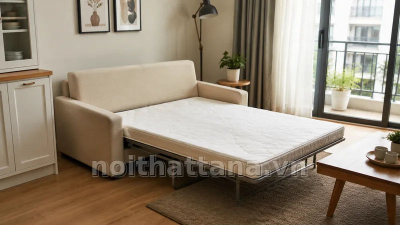 ghế kéo thành giường trong không gian nội thất thực tế